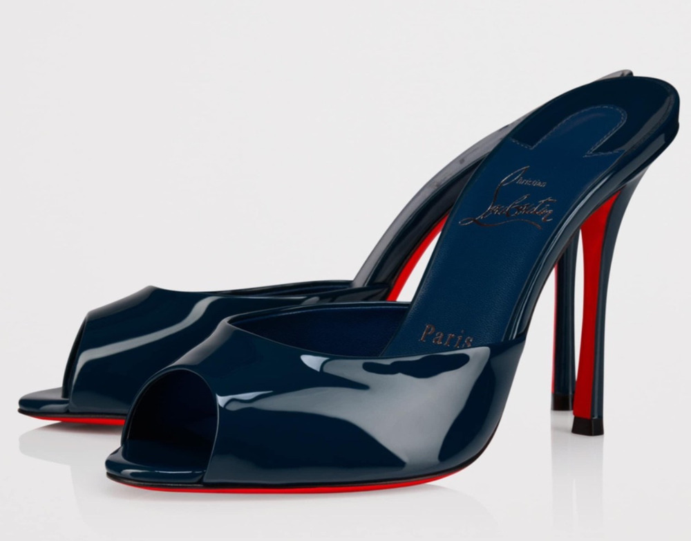 Christian Louboutin Me Dolly 100 Blue Patent Backless Sandal Mule Heel Pump 36